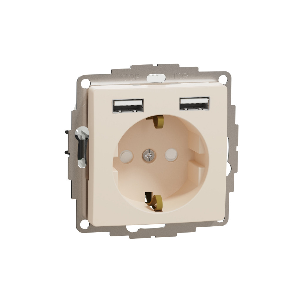 Розетка с заземлением и защитными шторками + 2хUSB Schneider Electric Sedna Design Бежевый SDD112052